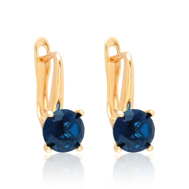 Blue Drop - kullatud kõrvarõngad sügavsiniste kristallidega - 18k - kullatud - ehted
