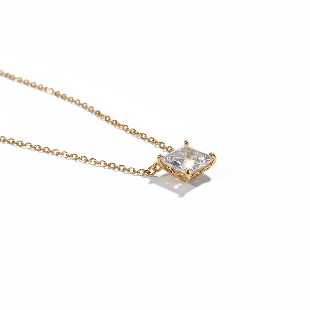 Princess Cut - 18k kullatud kaelakee selge kristalliga - 18k - kullatud - ehted