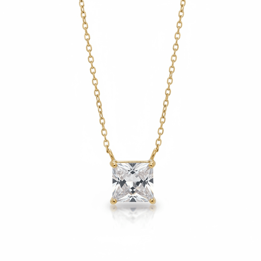 Princess Cut - 18k kullatud kaelakee selge kristalliga - 18k - kullatud - ehted